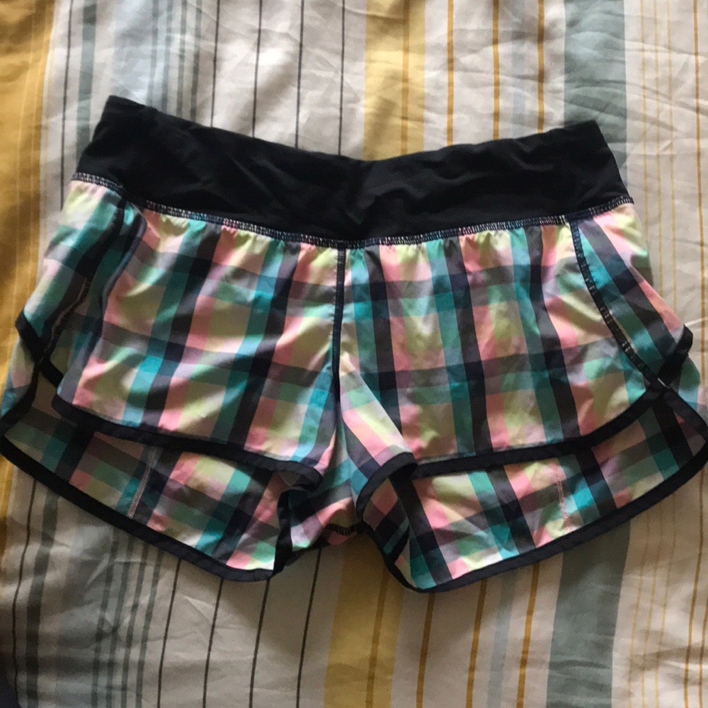 lululemon athletica Black Waistband Multi-Color Plaid Running Shorts